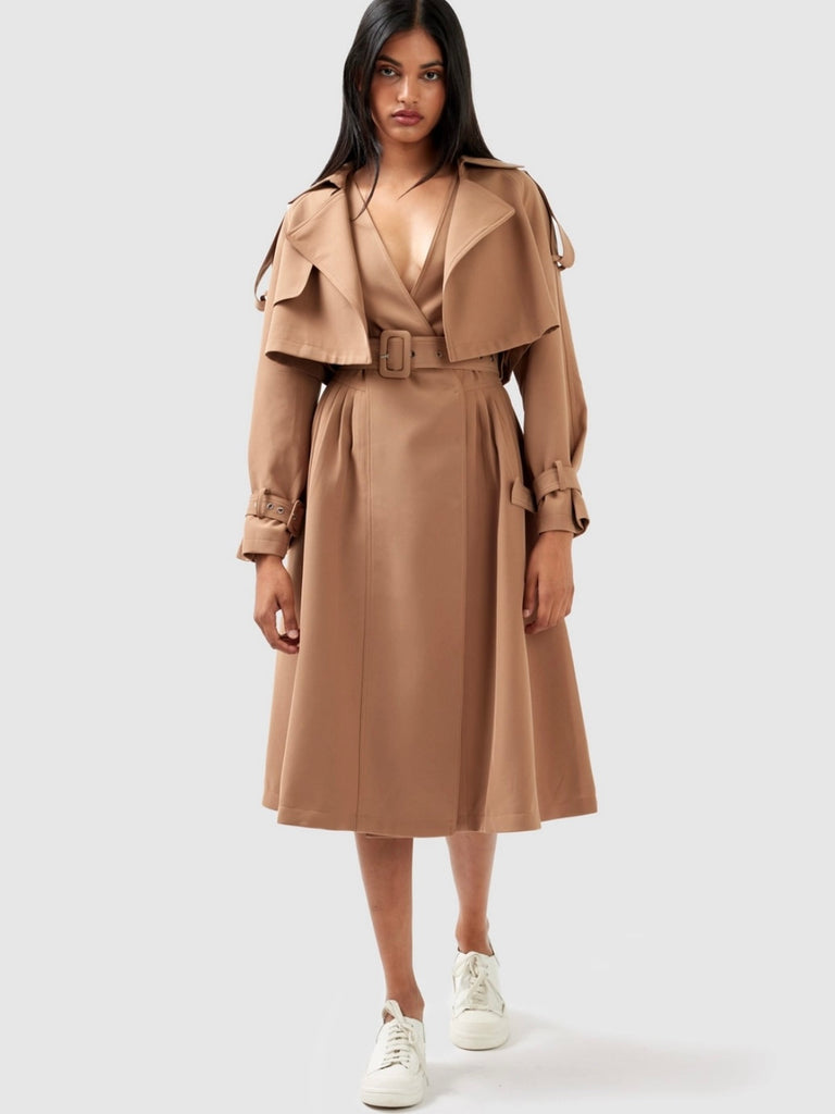 Relaxed Fit , Belted Cropped Trench ,with classic storm flap detailing and finished off with gold tone hardware