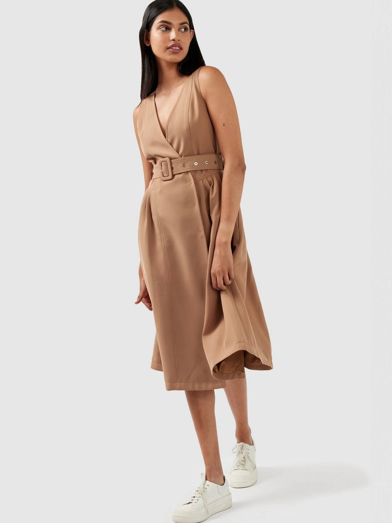 Trench Dress, featuring a plunging V-neck * Fully lined *Regular fit * Fabric belt * Snap closures at front.