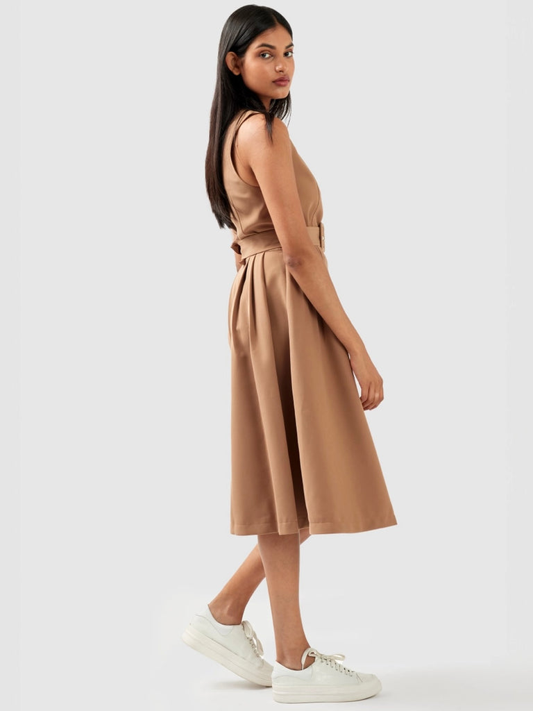 Trench Dress, featuring a plunging V-neck * Fully lined *Regular fit * Fabric belt * Snap closures at front.