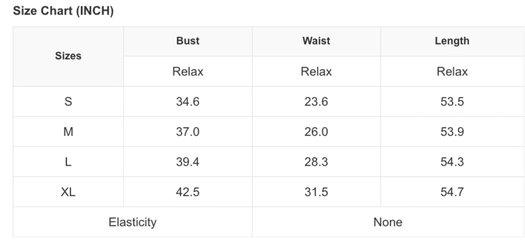  Size Chart for the Tuscan Sun Tie Back Dress 