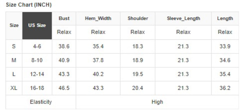 Size Chart for Harlow Knit Cardigan.