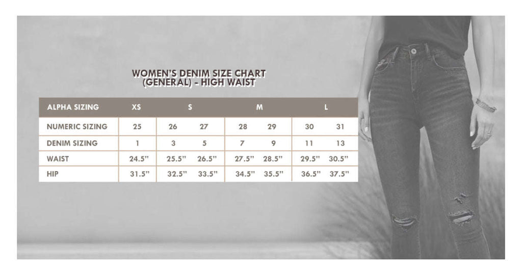 Size Chart for Lourdes Distressed Denim Jeans .