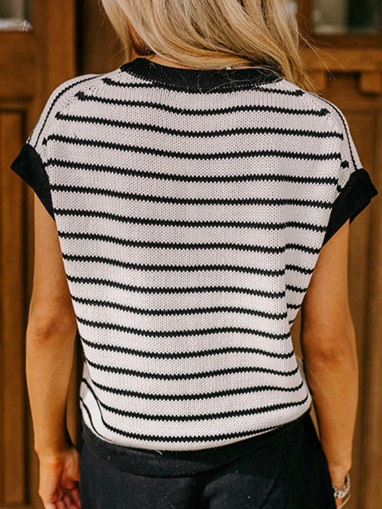 Modern Black and white striped pattern sweater , with cap sleeves and made with soft knit fabric,