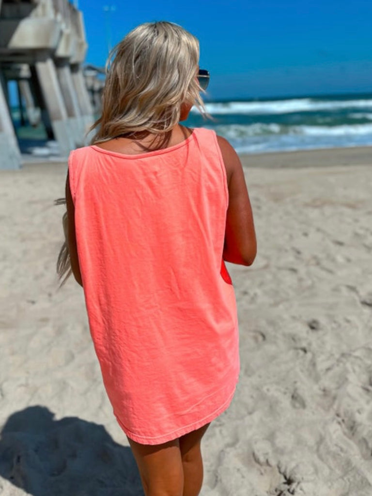 Stand out in neon red orange with our Salty Orange Tank Top! Made from 100% cotton.