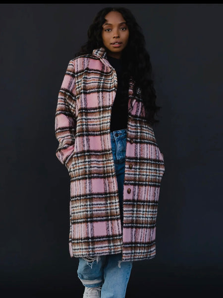 Mocha Rose Plaid Coat