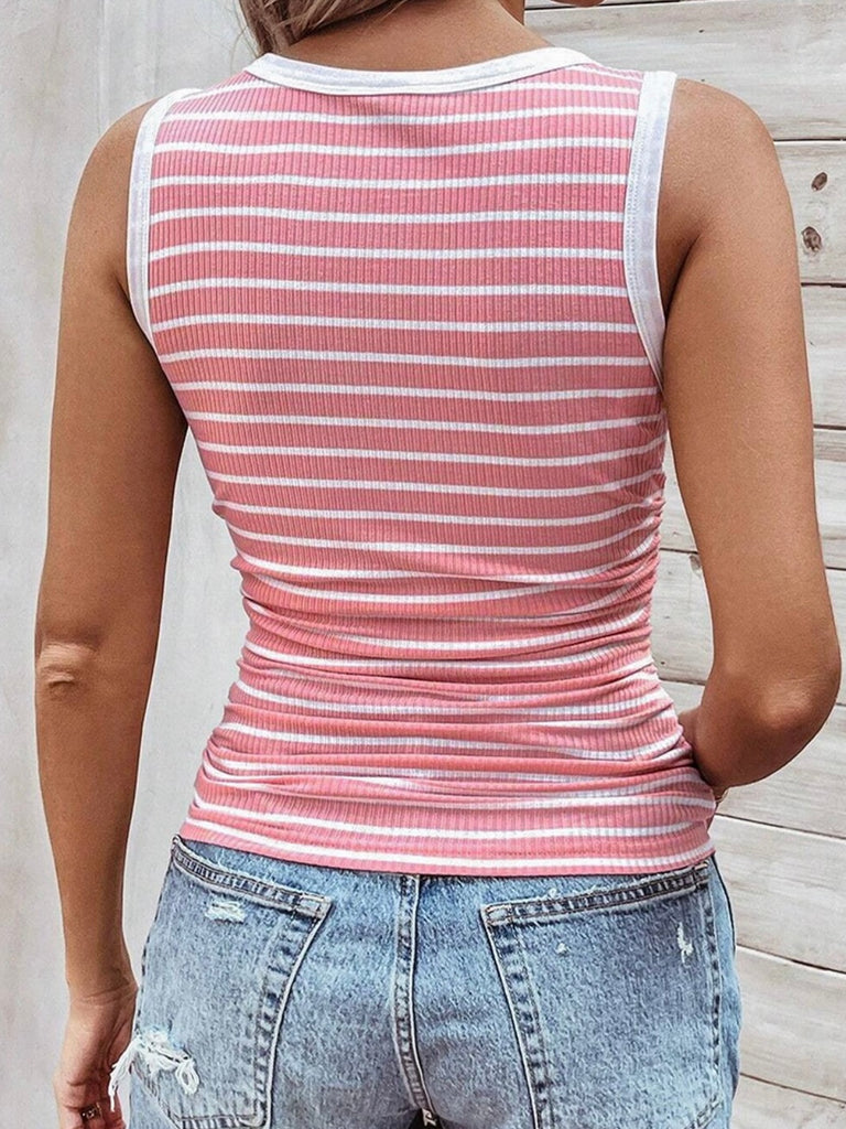 Pink and White Stripes Slim Sleeveless casual tank top , perfect for those hot summer days.