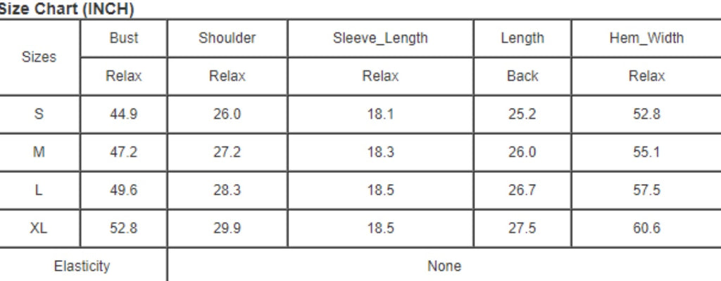 Size Chart for Candy Crinkle Top