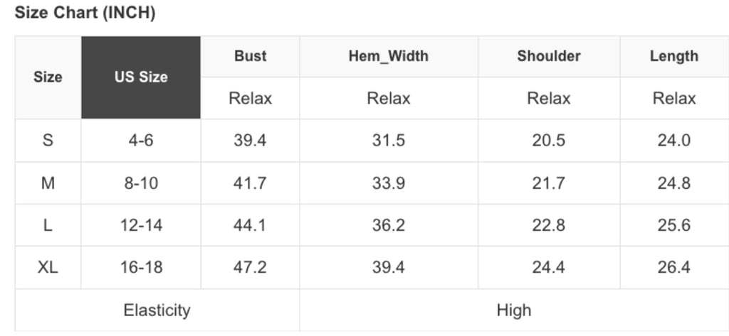 Size Chart for Le Stripe Knit Top 