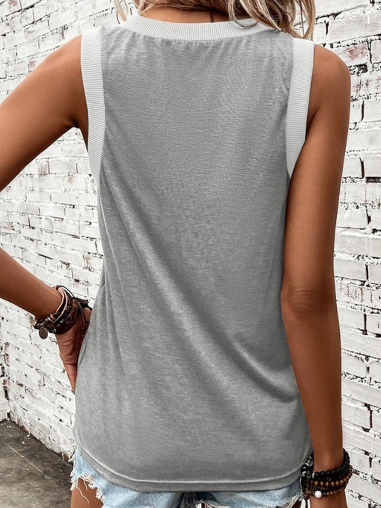 Grey V- Neck Tank Top, made with ribbed edges