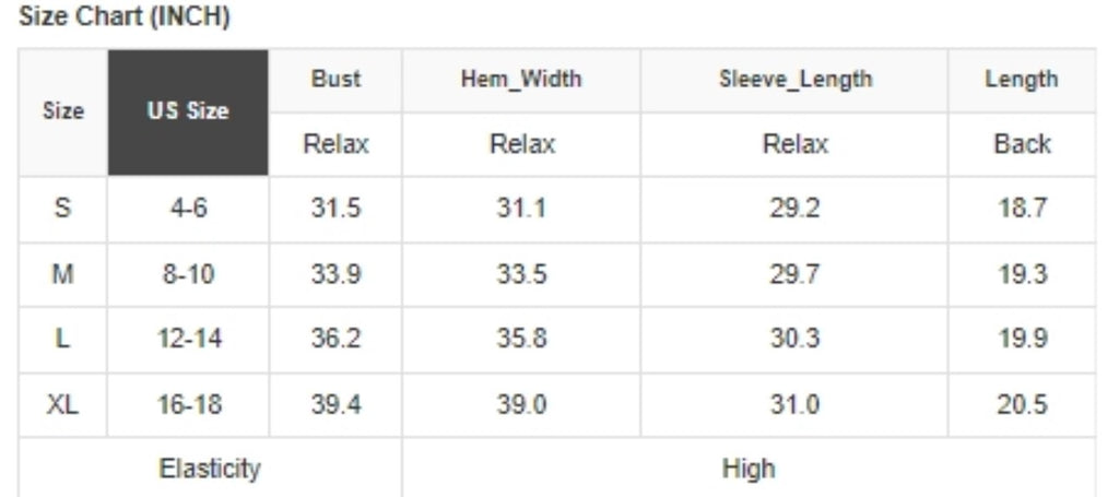 Size Chart for Floral Mesh Top