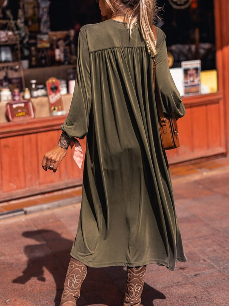 Maxi Length Olive Green , Loose fit Kimono Duster.