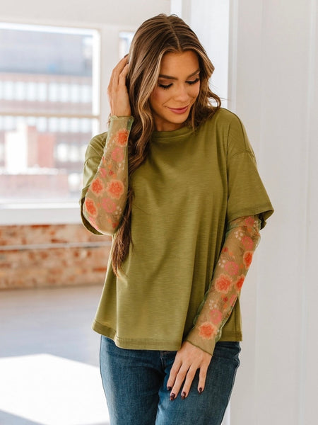 Double It Mesh Sleeve Tee