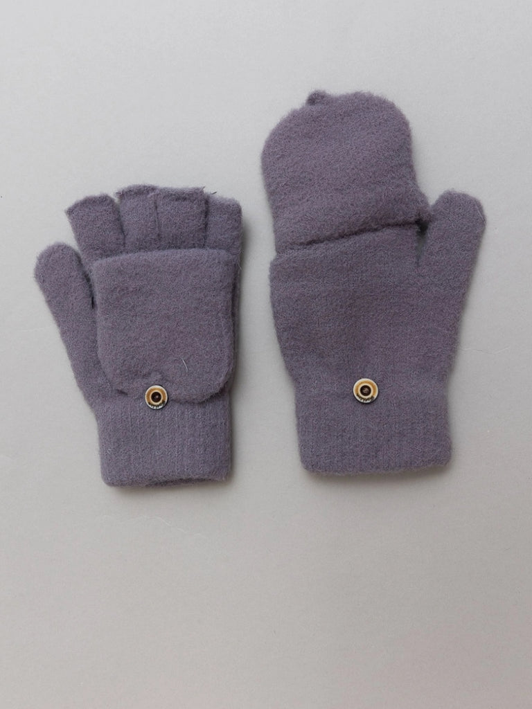 Grey Cozy knit convertible fingerless gloves with mitten flap. 100% acrylic.