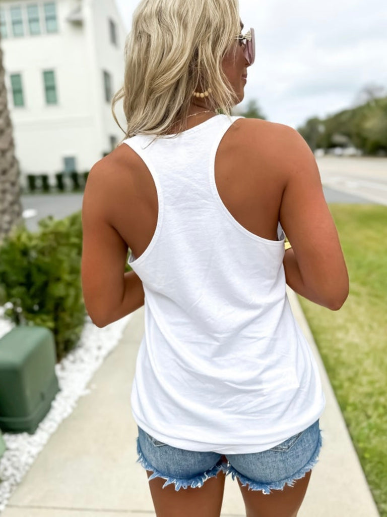 Racerback  Purple Graphic Beach Bum Tank Top , perfect for pairing with your favourite cut off shorts, for that perfect summer style.