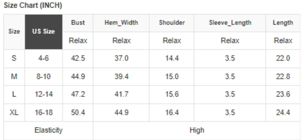 Size Chart for Bow+Zip Sweater 