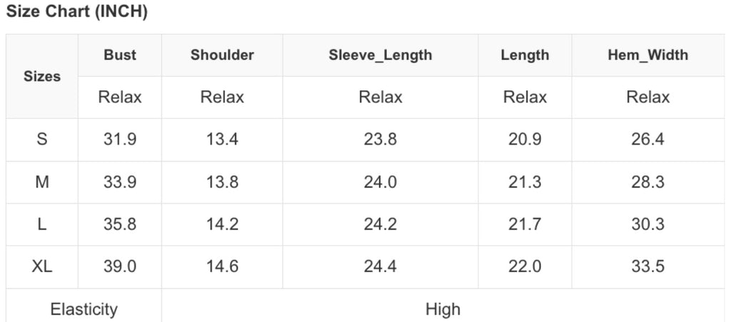 size chart for pearly puff sweater