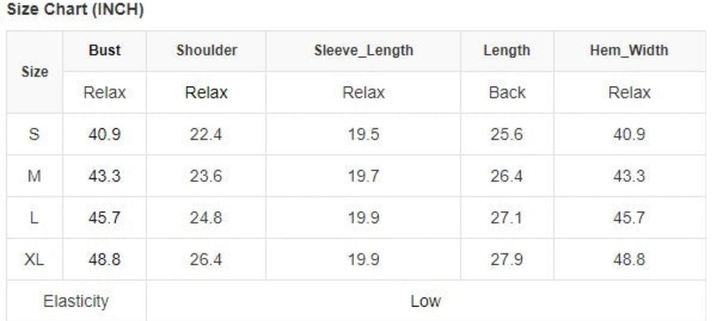 Size Chart for Paisley Cord Shacket
