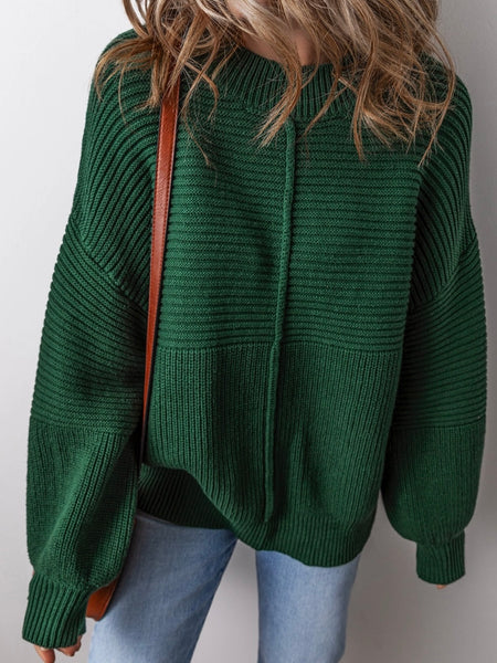 Blackish Green Sweater with Cozy textured knit fabric,
Elegant lantern sleeves and a 
Stylish crew neck design.