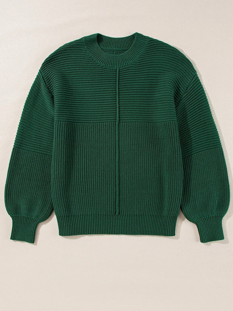 Blackish Green Sweater with Cozy textured knit fabric,
Elegant lantern sleeves and a 
Stylish crew neck design.