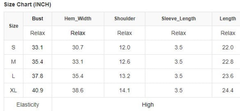 Size Chart for Fancy Frill Top 