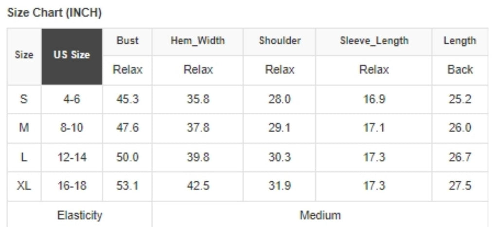 Size Chart for Stud and Rivet Hoodie 