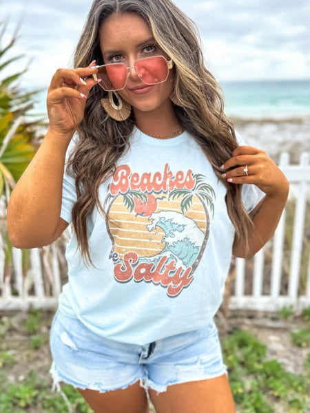 Salty Beaches t-shirt! Made with a 40/60 polyester-cotton blend