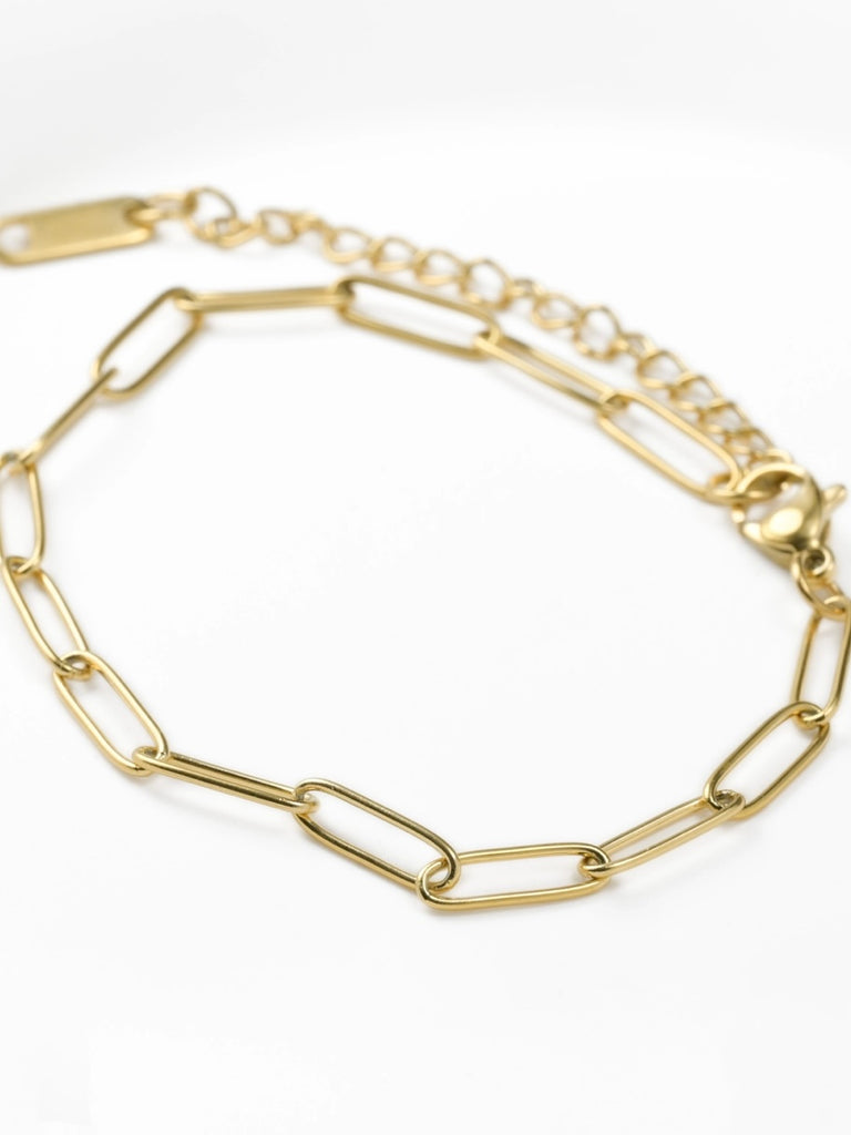 Paperclip 18k Gold PVD coated stainless steel bracelet.