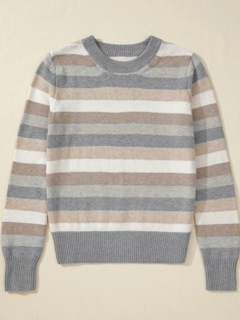  Blue Waters Stripe Sweater ,with  color-block stripes , features a Relaxed, comfortable silhouette with a flattering round neck, and ribbed edges at cuffs and hemline for added style and coziness.