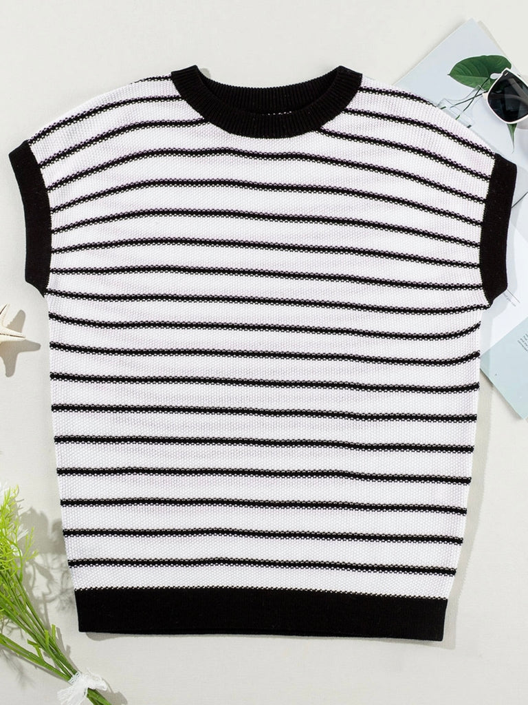 Modern Black and white striped pattern sweater , with cap sleeves and made with soft knit fabric,