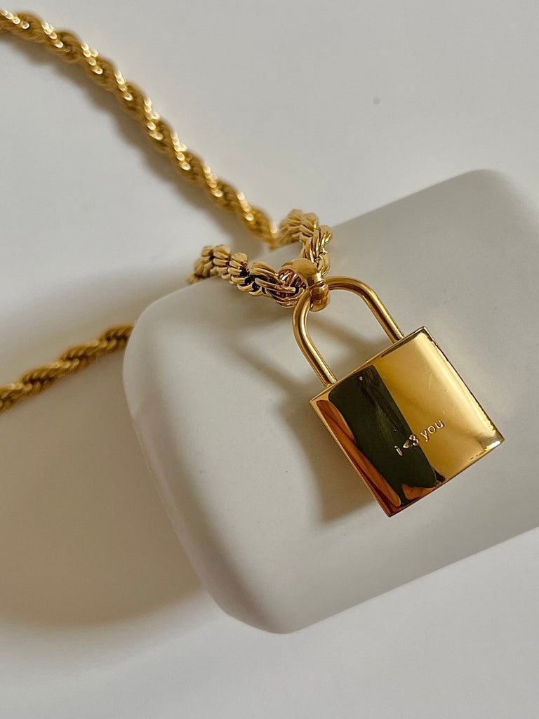 18K PVD gold plating  Necklace with cute engraving of i  <3  you {i love you}.