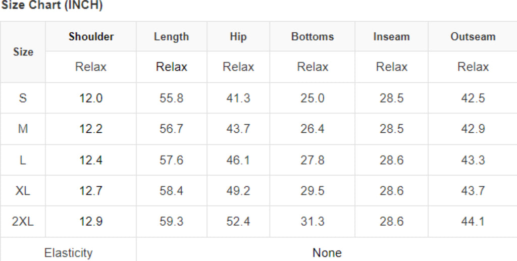 Size chart for Floral Scoop Back Jumpsuit.