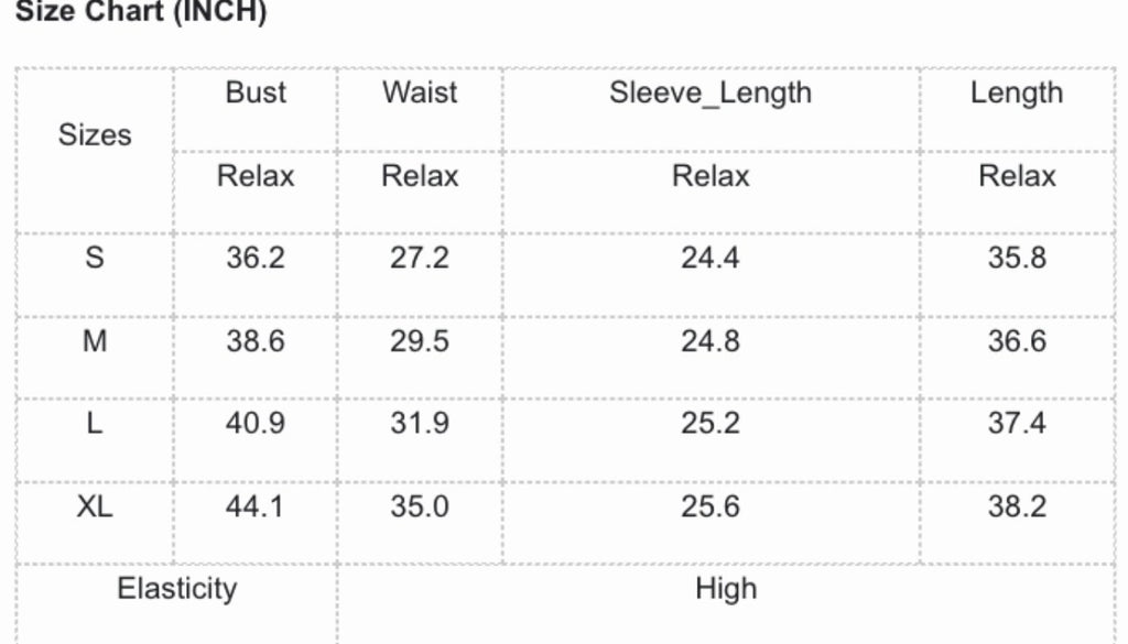 Size Chart for Cute as a Button Dress