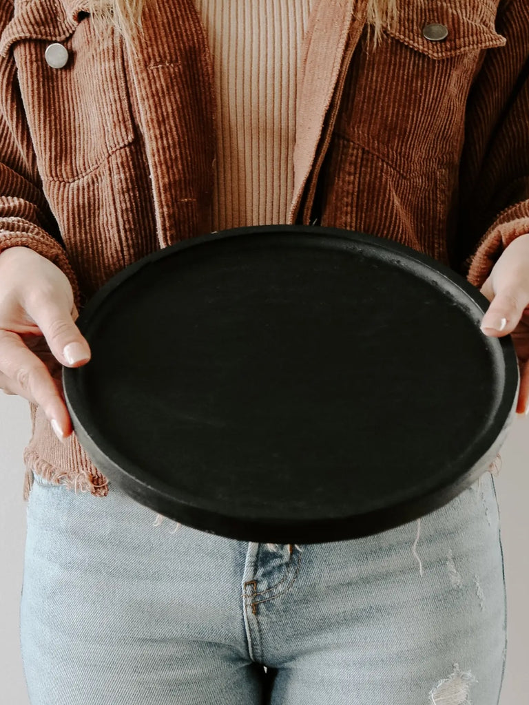 Black Wood Tray Size: 10 x 10 x 1" LARGE. Use a Soft Damp Cloth or Rinse with Water and Pat Dry.