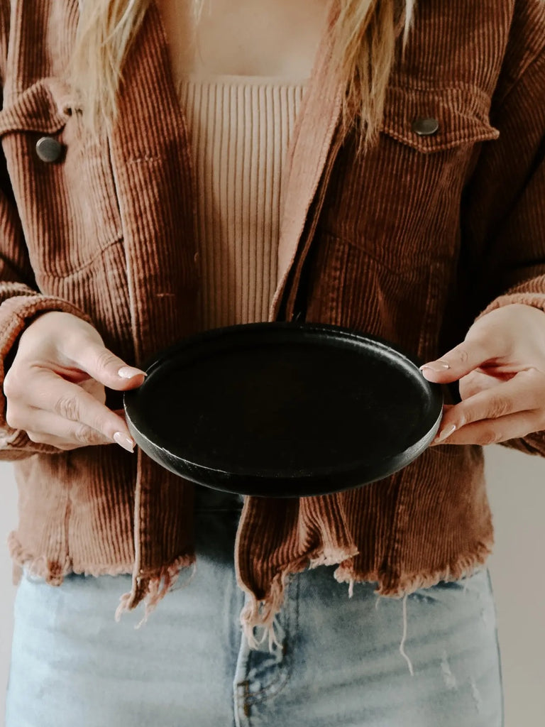 Black Wood Tray Size: 7 x 7 x 0.8" SMALL. Use a Soft Damp Cloth or Rinse with Water and Pat Dry.