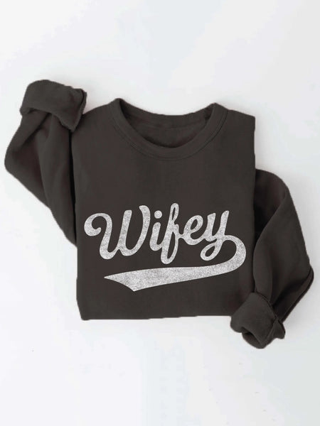 Black Colour, with White Wifey Script Sweatshirt 52% COTTON 48% POLYESTER.