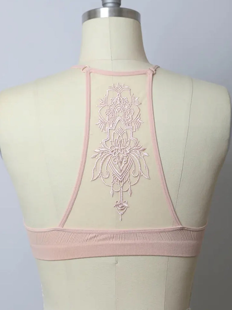 Pink Colour Tattoo Mesh Racerback Bralette is made from 92% Cotton 8% Spandex.