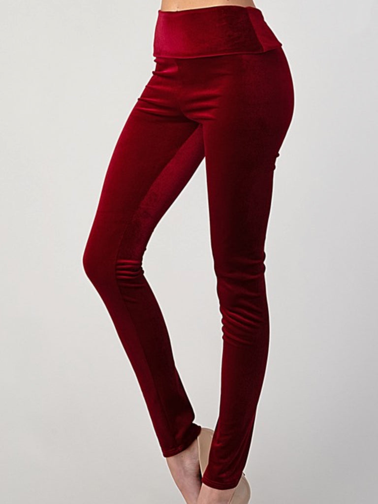  Red ,Velour texture velvet leggings with a wide waistband for a snug fit.