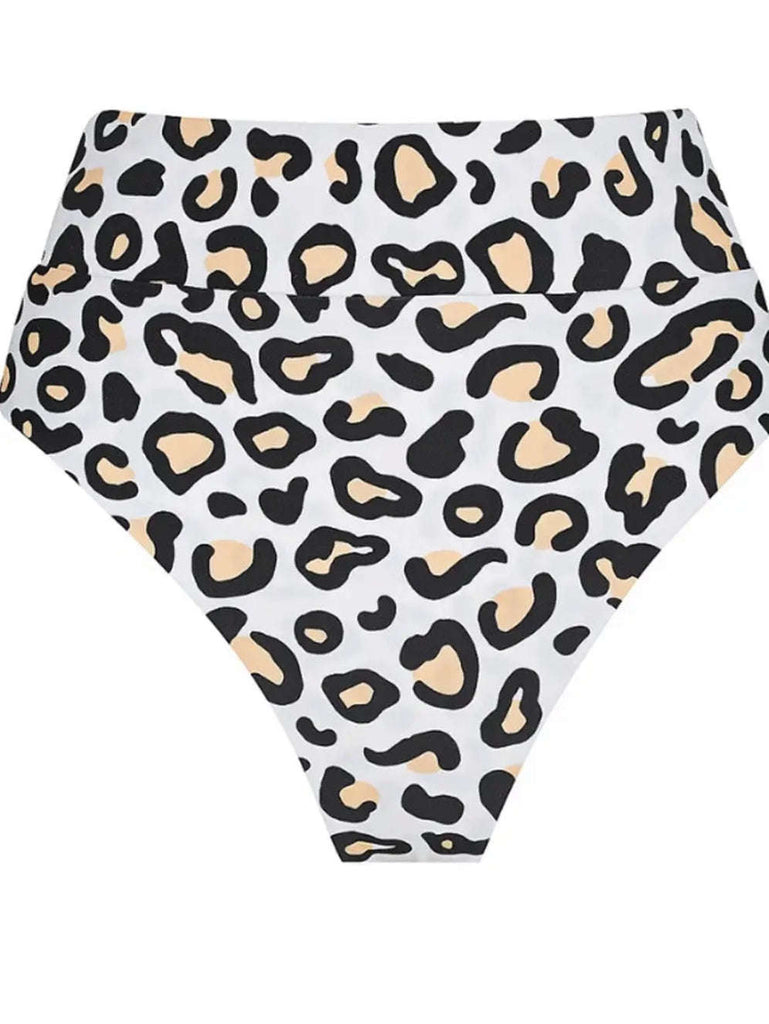 Leopard Print , high-waisted swim bottoms.