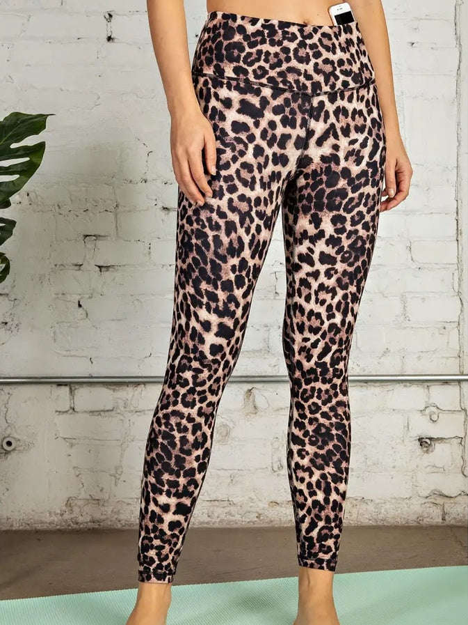 High Wide Waisted Brown Leopard Leggings, with tons of stretc