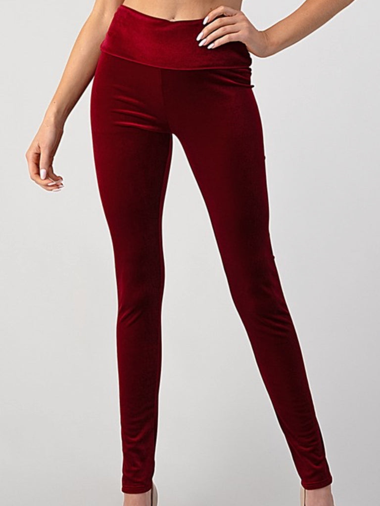  Red ,Velour texture velvet leggings with a wide waistband for a snug fit.