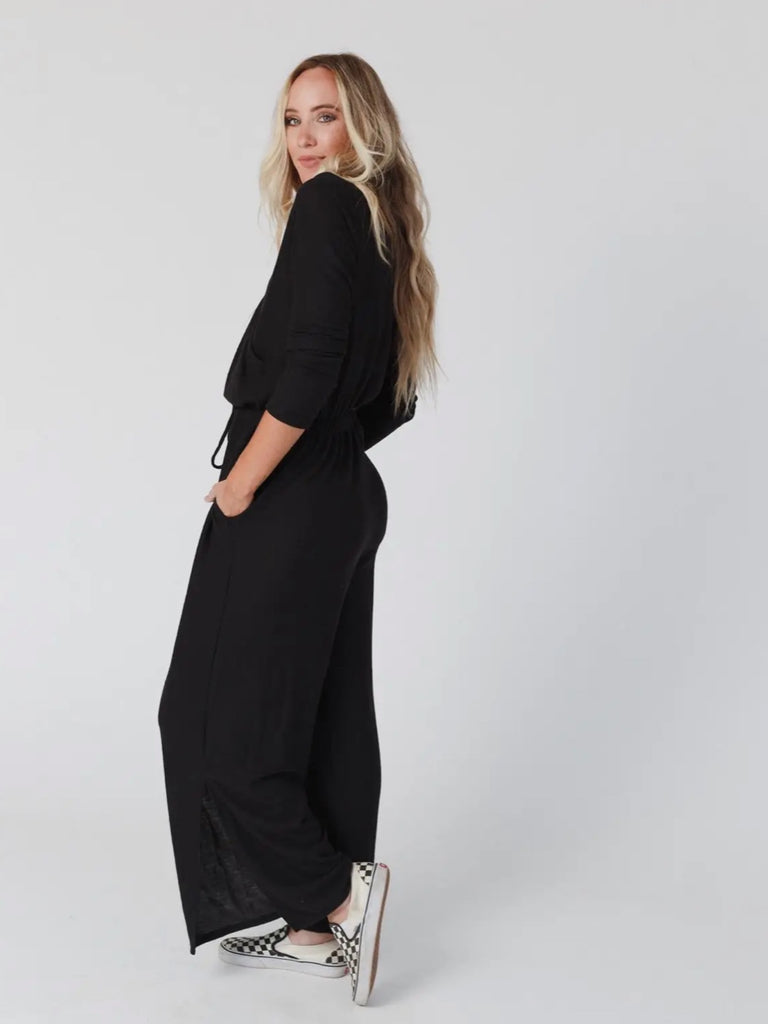 Long Sleeve Elastic Waist V-Neckline Jumpsuit.