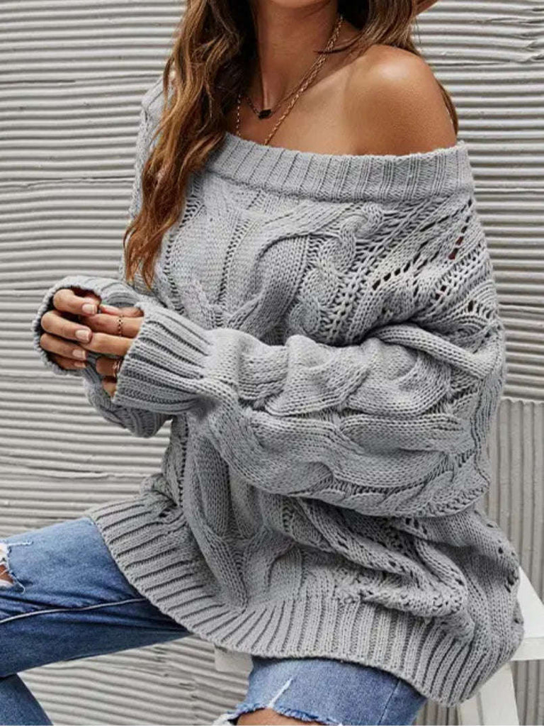 Off The Shoulder Elegance is captured with the Erica Off The Shoulder Knit Sweater in Grey, perfect when you want that extra touch of warmth and a dash of Boho Flair ! 