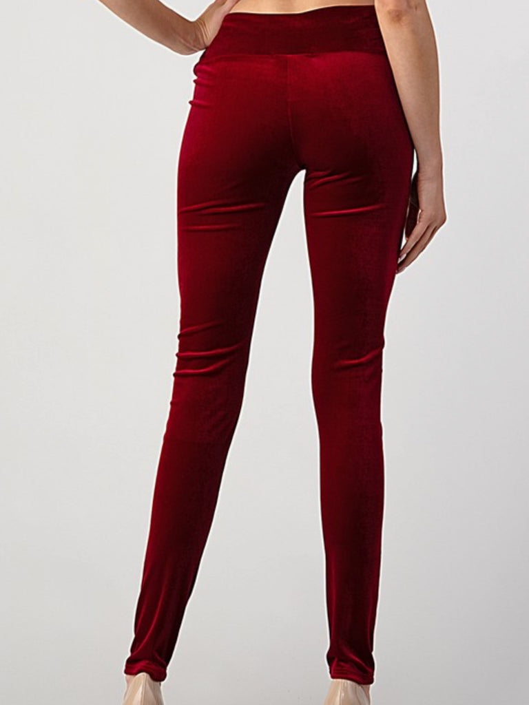  Red ,Velour texture velvet leggings with a wide waistband for a snug fit.