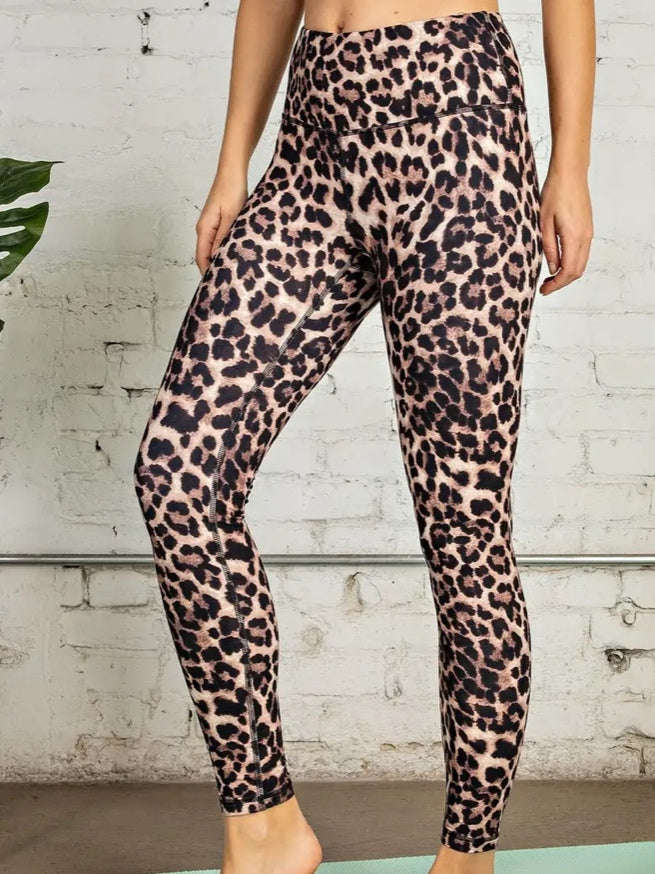 High Wide Waisted Brown Leopard Leggings, with tons of stretch.