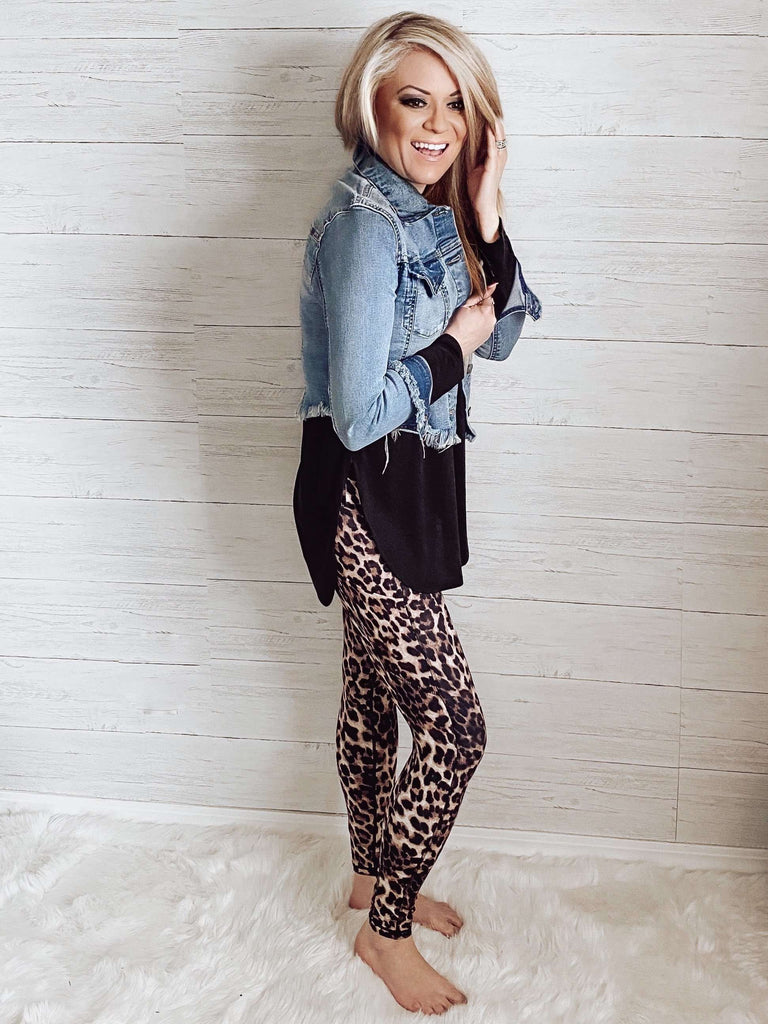 High Wide Waisted Brown Leopard Leggings, with tons of stretch.