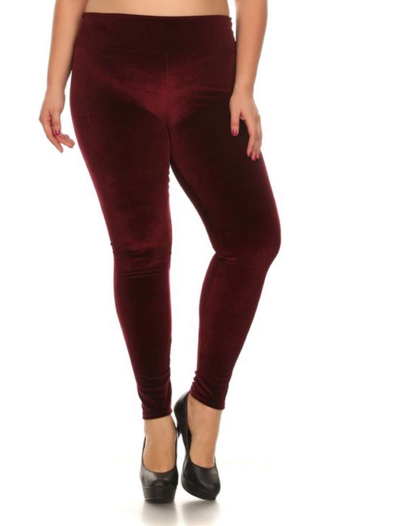  Red ,Velour texture velvet leggings with a wide waistband for a snug fit.